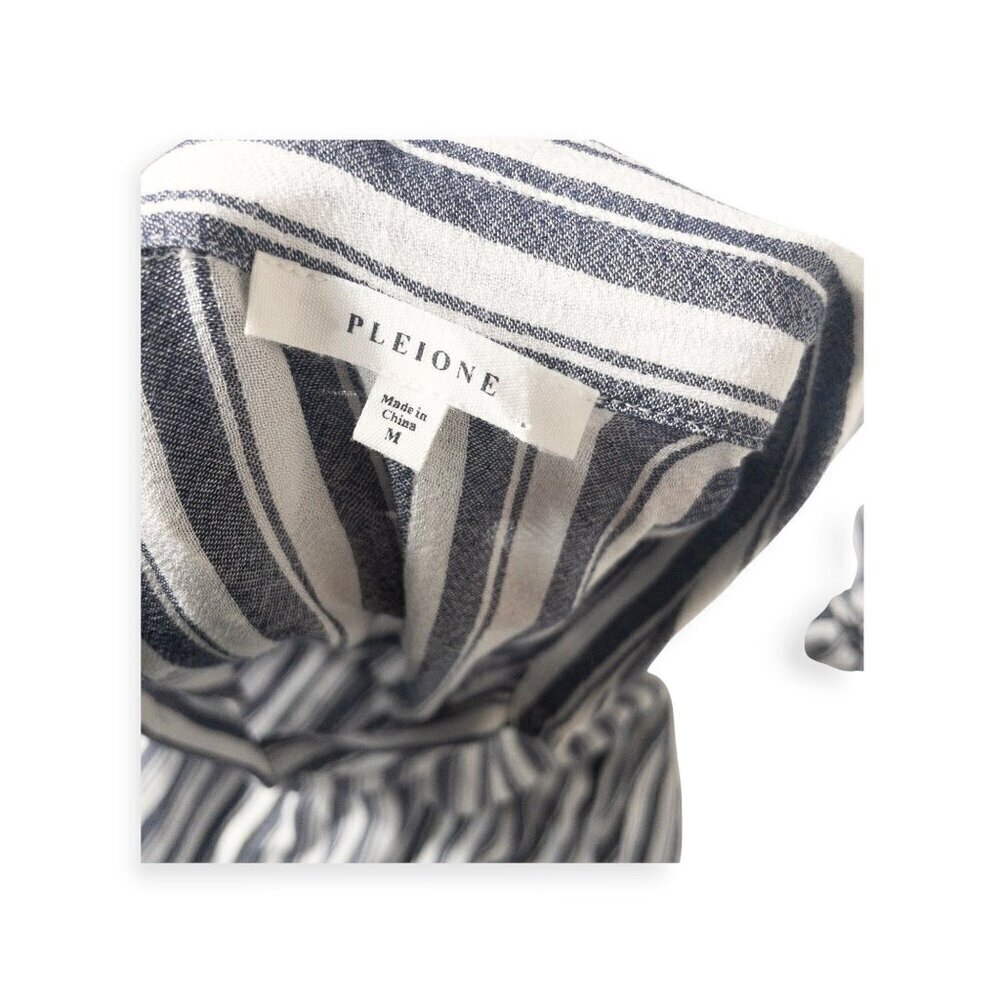 Striped Pleione Womens Button-Up Blouse M Navy/White - Picture 5 of 6